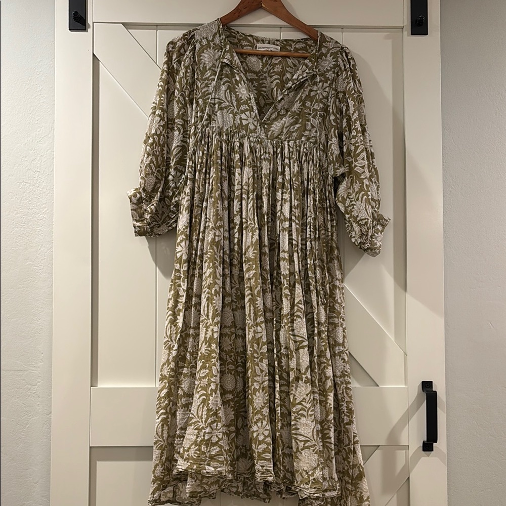 Daughters of India Olive Floral Dress
